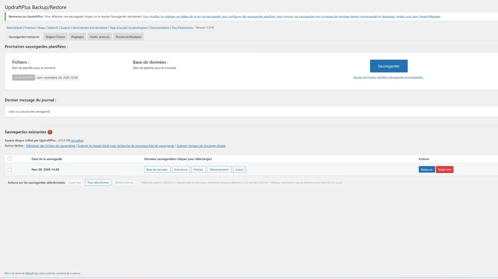 migrer wordpress fichiers de sauvegarde reconnus sur lhote