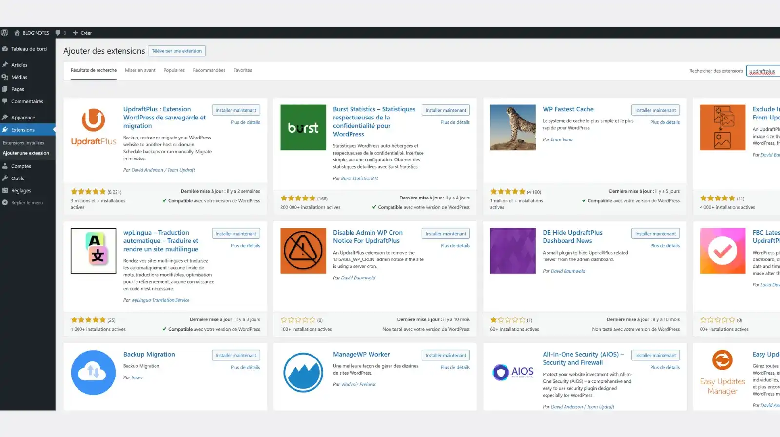 migrer wordpress installer updraftplus