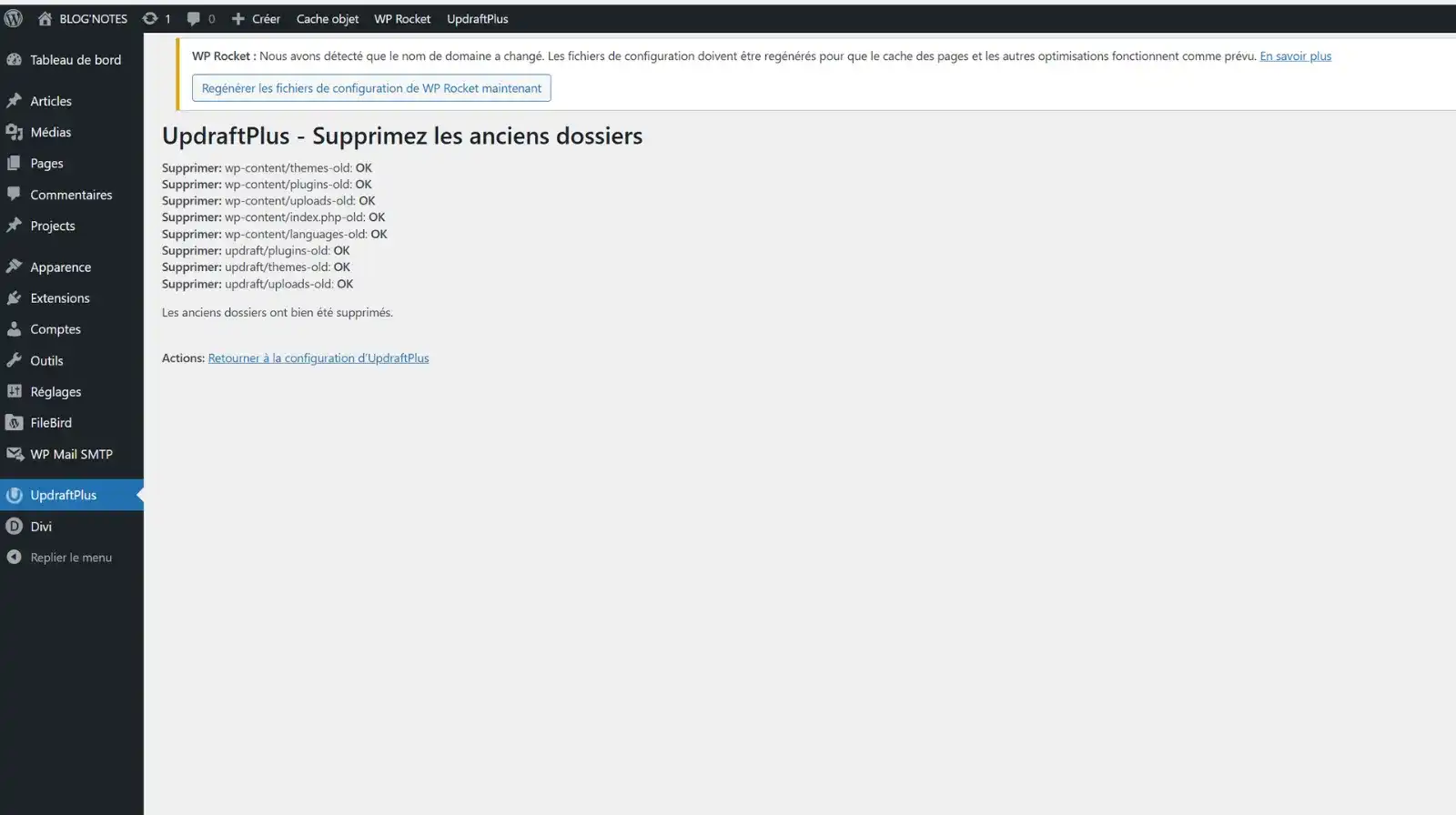 migrer wordpress mises jour des extensions et verification