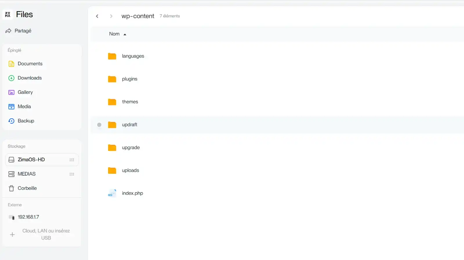 migrer wordpress ouvrir le dossier updraft