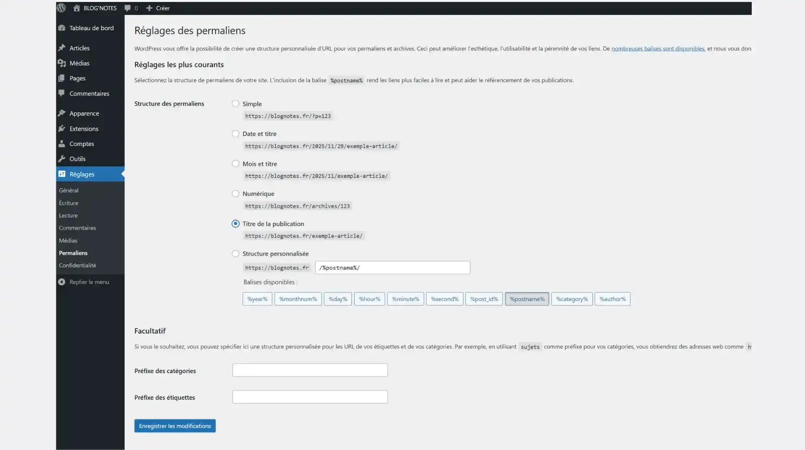 migrer wordpress permaliens