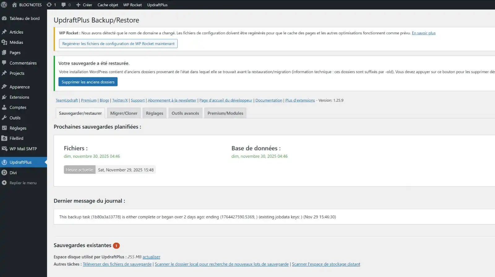 migrer wordpress supprimer les anciens dossiers