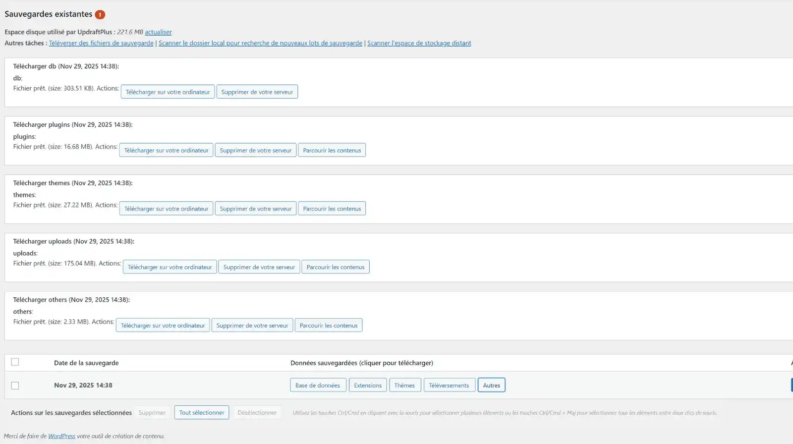 migrer wordpress telecharger chaque module sur votre pc
