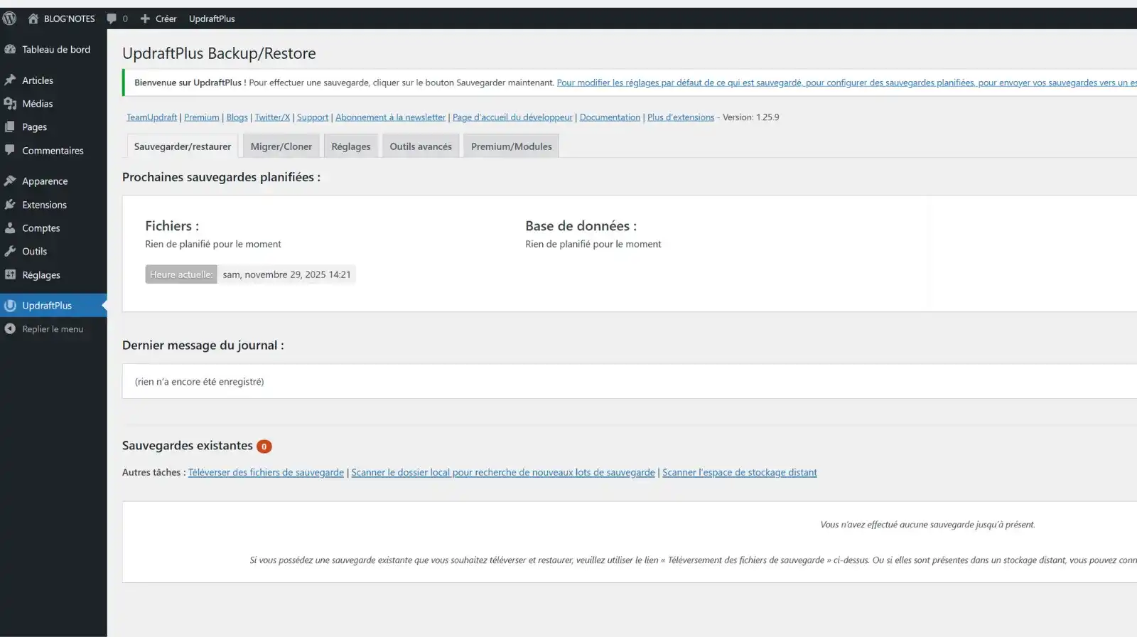 migrer wordpress updraftplus hote avant tranfert