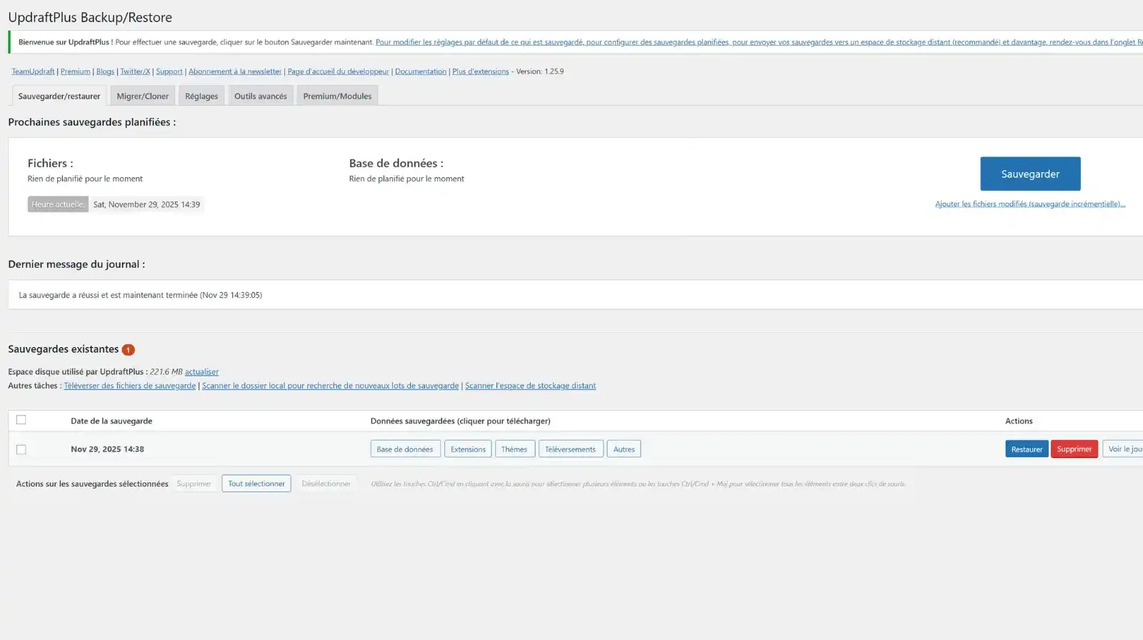 migrer wordpress wp sauvegarde