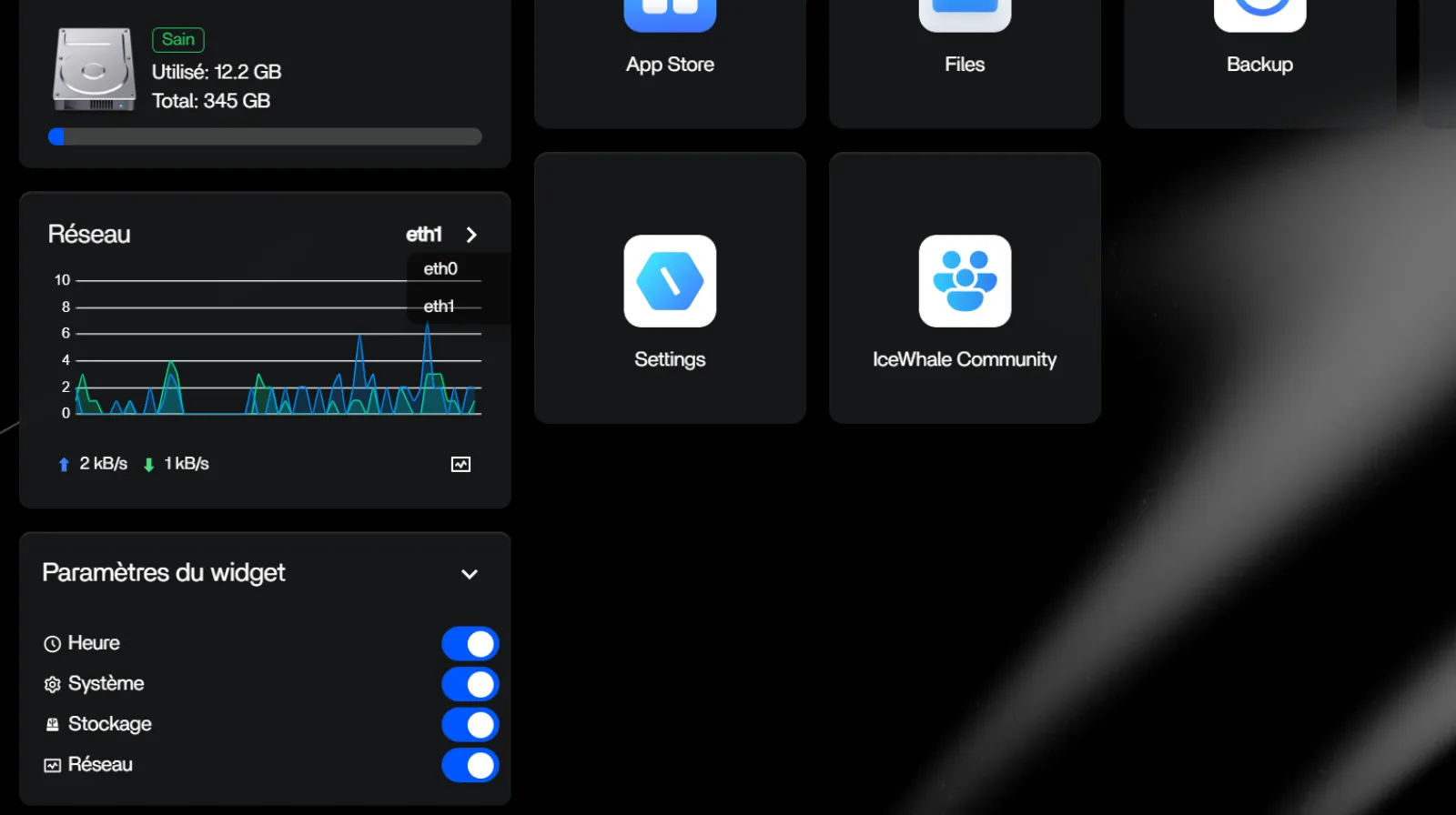 zimaos linterface intuitive parametres widgets