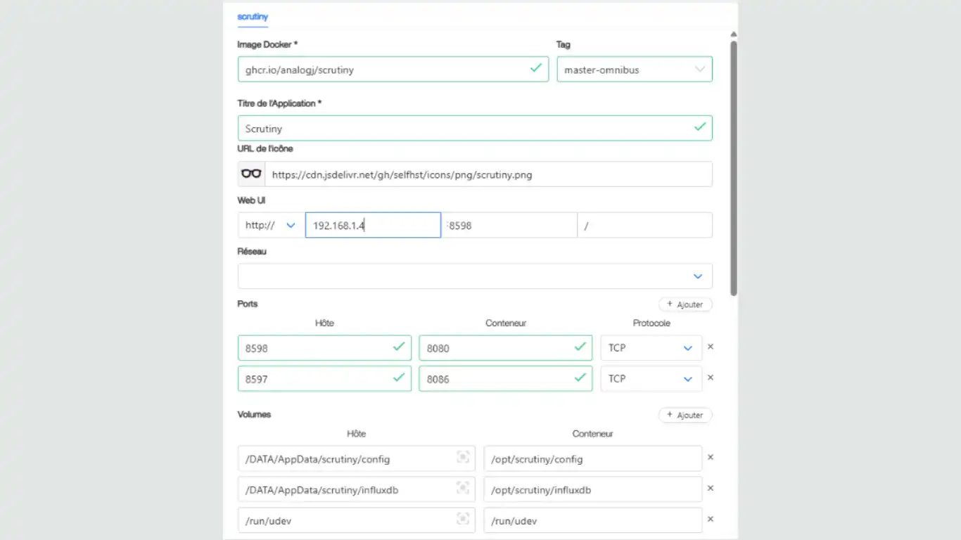 installer scrutiny paramètres installer scrutiny paramètres