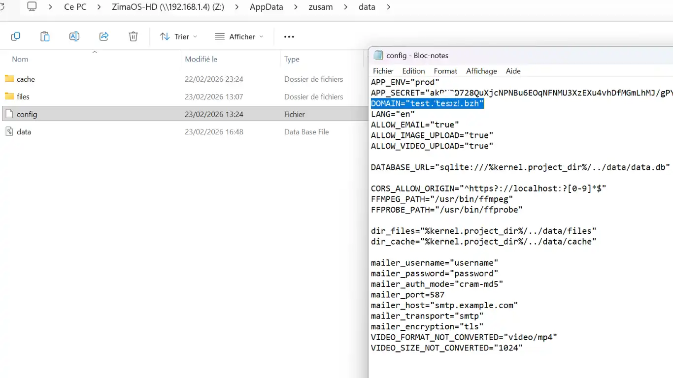 installer zusam modif domain config installer zusam modif domain config